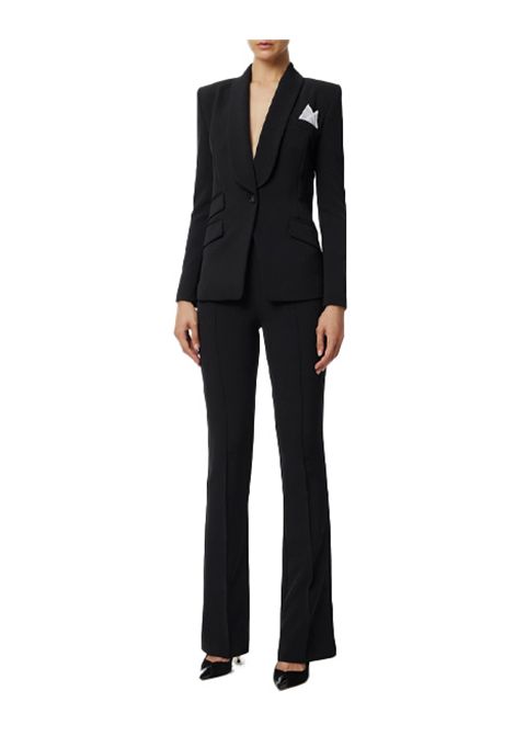 Tailleur ELISABETTA FRANCHI donna TP00156 Nero blazer patte taschino logo ricamato bottone pantalone linea svasata zip slim ELISABETTA FRANCHI | Tailleur | TP00156110